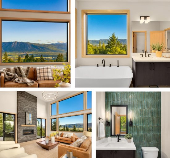 gallery of images of a mountain home with the bathroom, living room, with beautiful mountain views