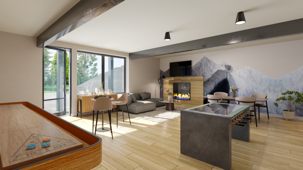 Skyline Ridge lodge basement game room