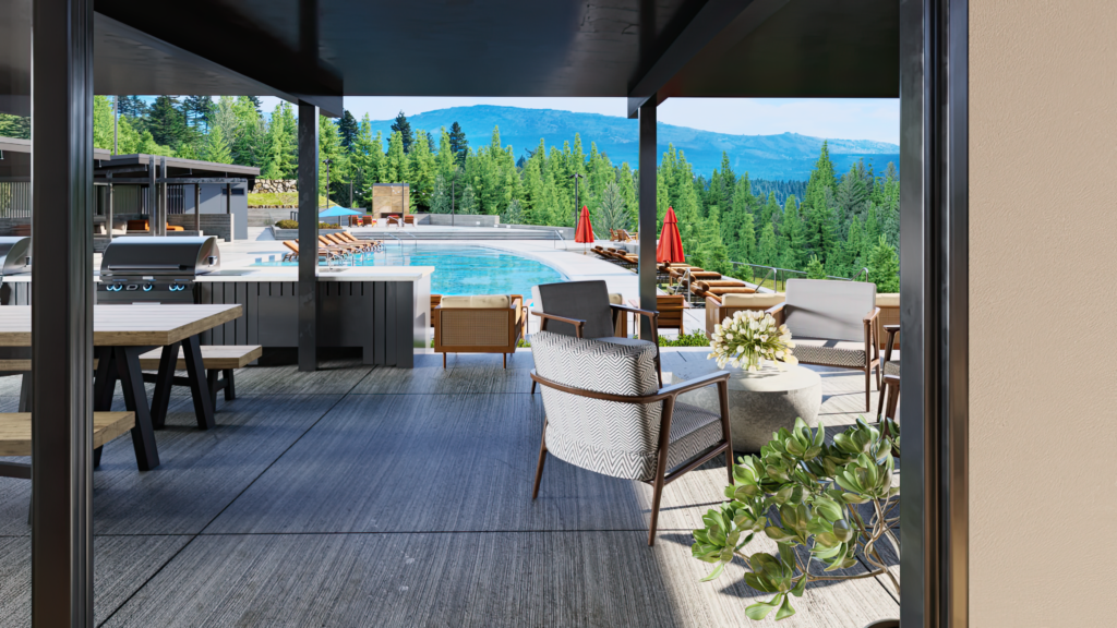 Skyline Ridge lodge patio with pool view 2