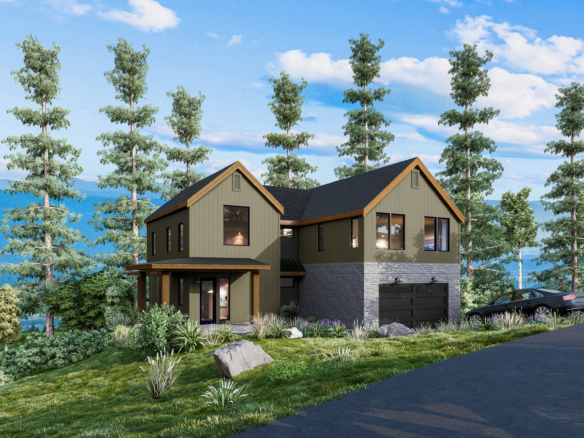 Mountaineer by Trailside Homes in Skyline Ridge with mountain views and stone veneer around the garage