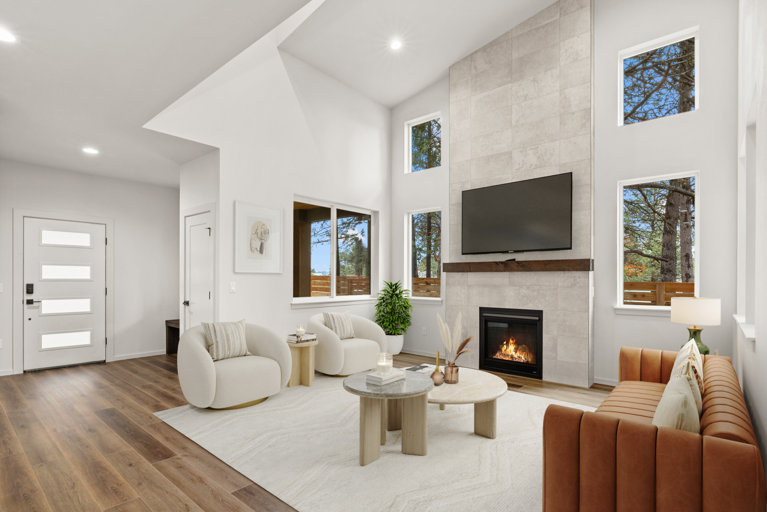 Tronsen by Trailside Homes in Ederra living room with view of the forest in Cle Elum