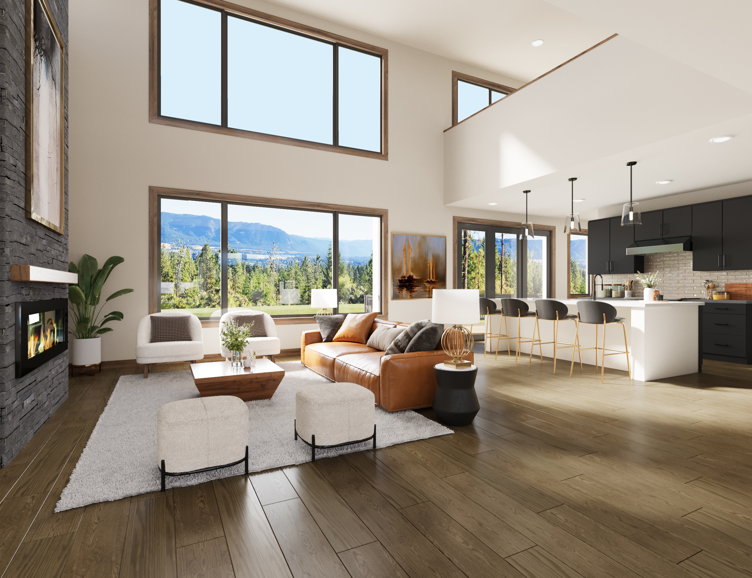 Navigator by Trailside Homes in Skyline Ridge with living room view of the mountains in Cle Elum