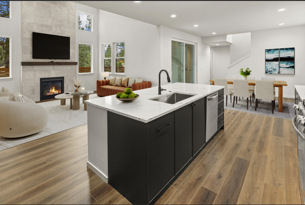 Ederra 19 Tronsen in Cle Elum in Ederra by Trailside Homes virtually staged dining and living and kitchen