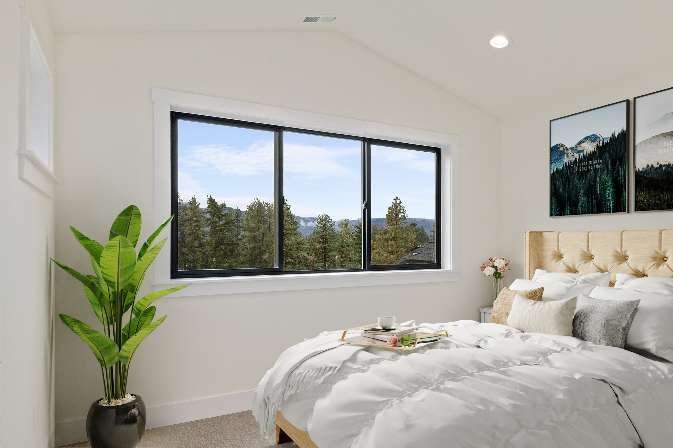 The Naches Ederra 7 master bedroom with views of the mountains and trees