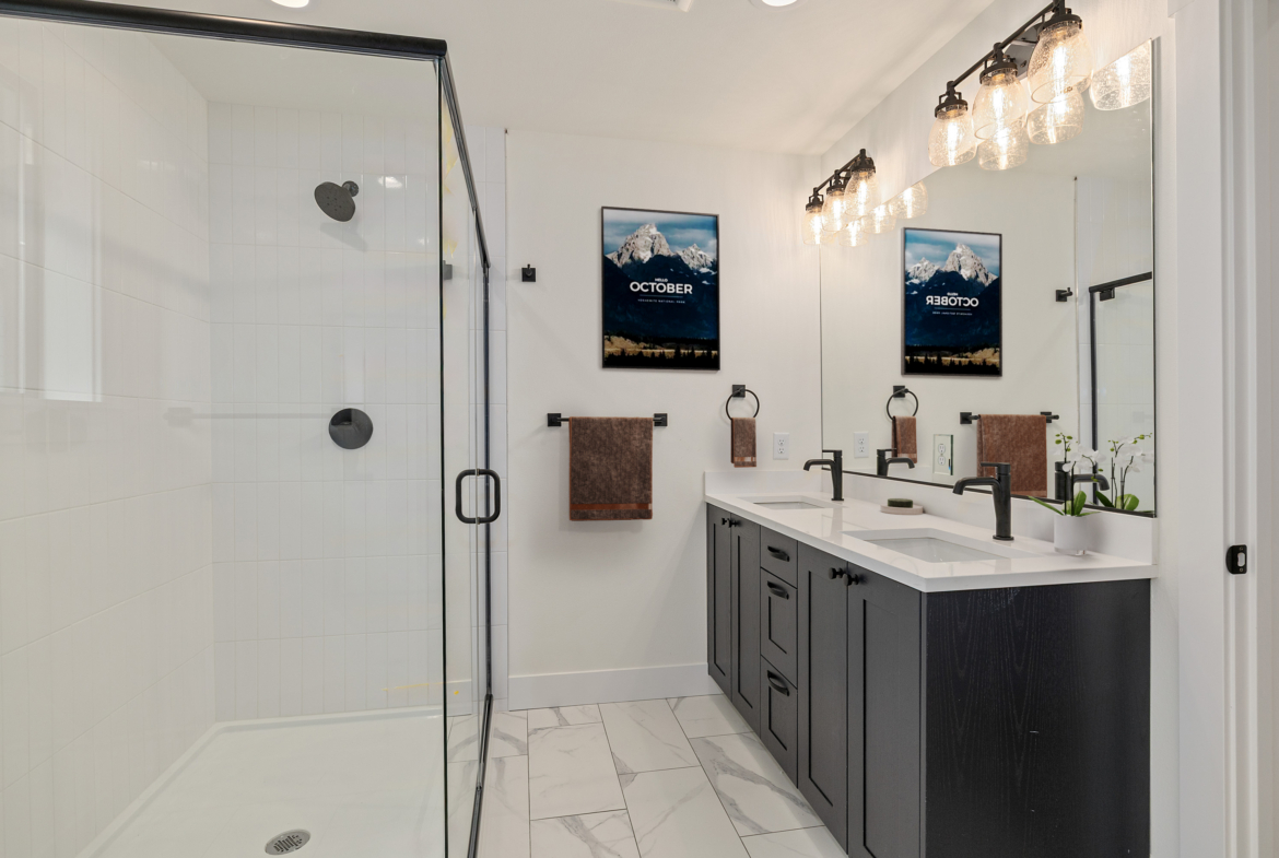 The Naches Ederra 7 master bath shower and dual sinks with virtual staging