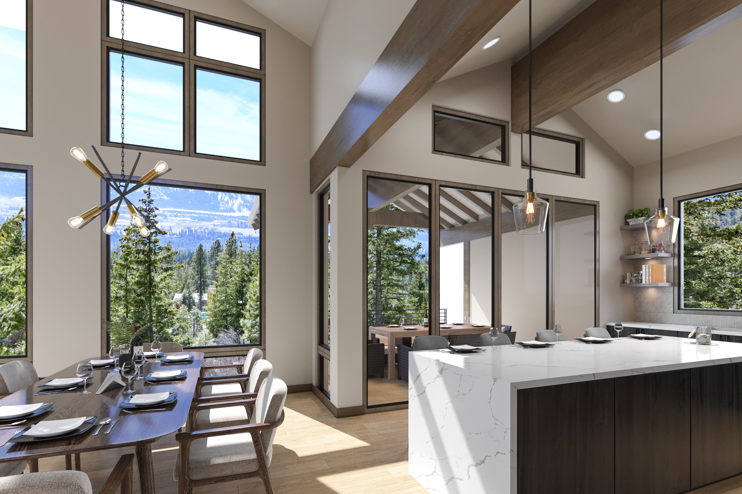 Dining room kitchen with view